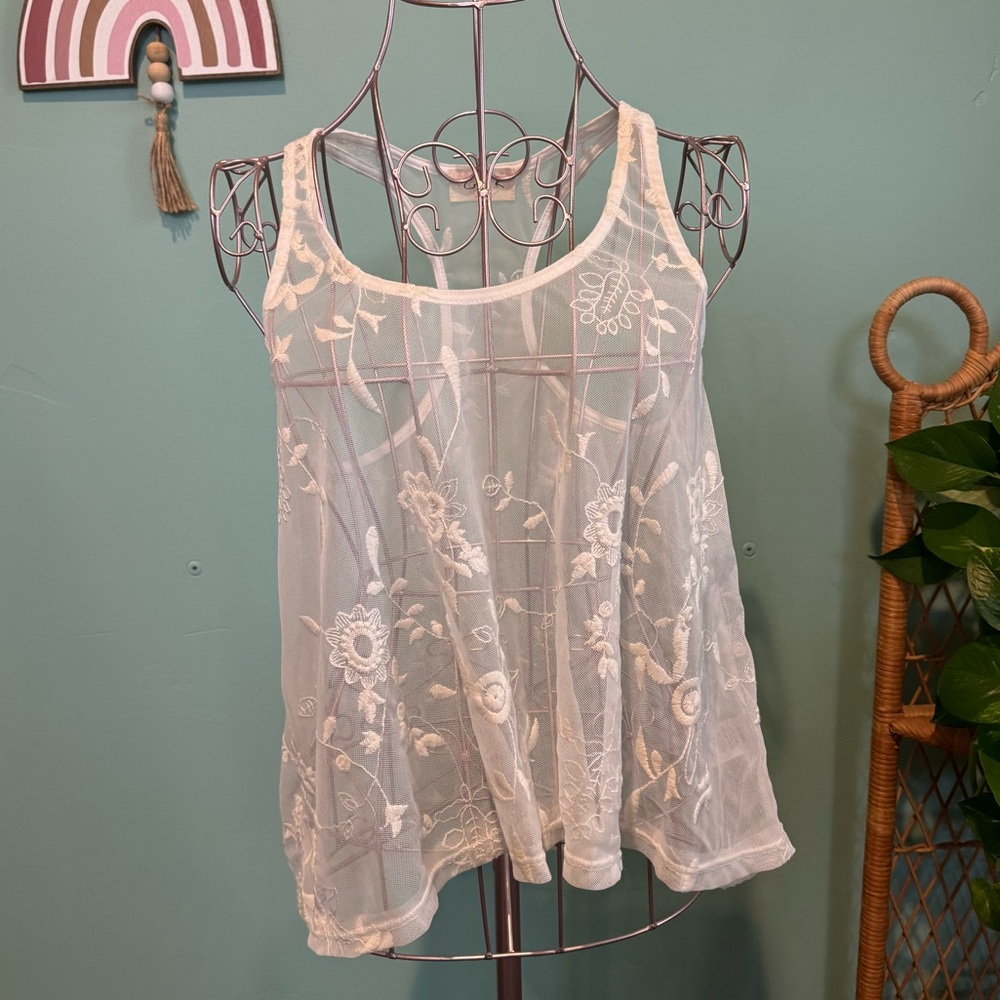 Sheer Lace Embroidered Tank